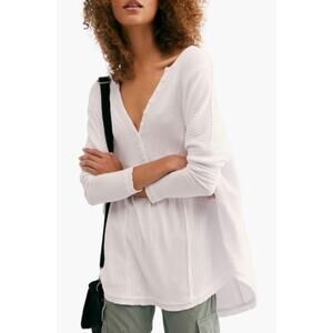 Free People Leo Henley Thermal Top Oversized Women's M Cream